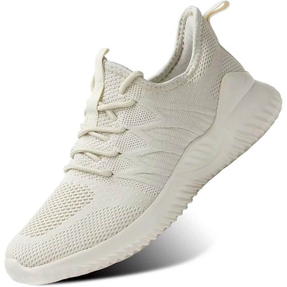 Women's Ladies Walking Running Shoes Slip On Lightweight Tennis Sneakers Beige